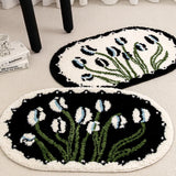 Yeknu Oval Tufting Tulip Bathmat Soft Black White Bathroom Door Mat Fluffy Rug Bedroom Foot Carpet Floor Safety Pad Home Room Decor