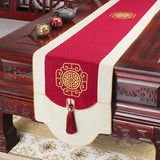 Yeknu Chinese Waterproof Embroidered Table Flag Multiple Options Tassel Art Table Mat Home Wedding Table Runner