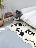 Yeknu "Have A Good Day" Carpet Art Minimalist Comfortable Bedside Rug White Green Home Decoration Bedside Rug Non-slip Bedroom Carpets