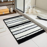 Yeknu Tufting Black White Bathroom Mat Soft Geometric Stripe Bathmat Carpet Living Area Pad Anti-slip Tidy Rug Home Room Decor