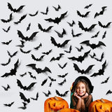 Yeknu 12-120pcs Halloween Decoration 3D Black PVC Bat Halloween Party DIY Decor Wall Sticker Bar Room Halloween Party Scary Decos