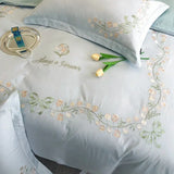 Yeknu New High-End Simple and Light Luxury Skin-Friendly Cotton Four-Piece Set Simple Embroidery Bedding Lily