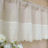 Yeknu Beige Splicing Short Curtains Valance For Kitchen Cafe Barrier Natural Linen Blended Semi-translucent Small Half Curtain Voile