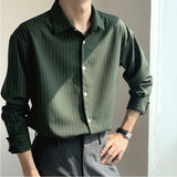 Yeknu New Spring and Autumn High Grade Dark Green Striped Shirts for Men Long Sleeve Loose Business Casual Men Dress Shirt