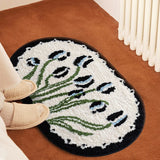 Yeknu Oval Tufting Tulip Bathmat Soft Black White Bathroom Door Mat Fluffy Rug Bedroom Foot Carpet Floor Safety Pad Home Room Decor