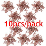 Yeknu (10pcs) Artificial Christmas Tree Flower Glitter Decorations Xmas Ornaments New Year Gift