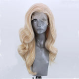 Yeknu Long Wavy Blonde Synthetic Lace Front Wig for Women Gloden Blonde Drag Queen Wig