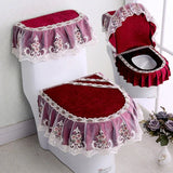 Yeknu Embroidered Edge Fabric Lace Toilet Mat 3Piece Autumn Winter Velvet Toilet Cover U-shaped Zipper Toilet Seat Skirt Style Hem