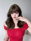 Yeknu 20Inch Cool Brown Synthetic Wigs with Bangs Long Natural Wavy Hair Wig for Women Daily Use Cosplay Drag Queen Heat Resistant