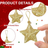 Yeknu Gold Glitter Star Ornaments Christmas Tree Hanging Pendant Christmas Decorations for Home Navidad New Year Party DIY Gift