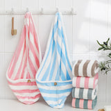 Yeknu Microfiber Hair Towel Wrap Thickened Coral Velvet Cationic Dry Hair Cap Water Absorption and Quick Drying Striped Bath Cap