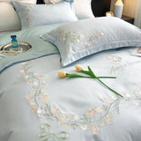 Yeknu New High-End Simple and Light Luxury Skin-Friendly Cotton Four-Piece Set Simple Embroidery Bedding Lily