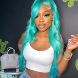 Yeknu Light Blue Blonde Wavy Synthetic Hair Wigs for Black Women 26Inches Silky Straight Soft Lace Front Wigs Cosplay Daily Wear