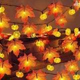 Yeknu Artificial Autumn Maple Leaves Pumpkin Garland LED Fairy String Light Christmas Thanksgiving Decoration DIY Halloween Party Home