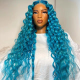 Yeknu Blue Deep Wave Synthetic Lace Front Wig High Temperature Fiber  Lace Wigs for Women Long Hair Wavy Wigs Heat Resistant Cosplay