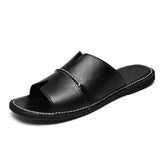 Yeknu Fashion Leather Slippers for Men Luxury Leather Sandals Summer Casual Slip On Leather Shoes Man Ultra Soft Solid Cowhide Slides