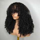 Yeknu Long Middle Part 26 inch Soft 180Density Black Kinky Curly Machine Wig With Bangs For Black Women Glueless Cosplay Daily Use