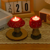 Yeknu Nordic Resin Mushroom Candle Holder Ornaments  Living Room Bedroom Red Mushroom Candle Tray Handicraft Christmas Decoration