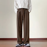 Yeknu Japanese Vintage Drape Pants Men Spring Summer Korean Coffee Color Suit Pants Loose Straight Casual Pants Button Trousers S-3XL