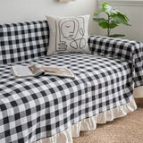 Yeknu Black White Cotton Sofa Cover Blanket Sofa Towel for Living Room Furniture Decor Tapestry Couch Cover for Sofas