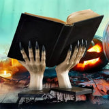 Yeknu Halloween Hand Book Stand Resin Statue Bookshelf Scary Party Tabletop Home Decoration Witch Book Holder Bookcase Bedroom Desk