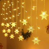 Yeknu 3.2M Christmas Snowflakes LED String Lights Flashing Fairy Curtain Lights Waterproof For Holiday Party Wedding Xmas Decoration