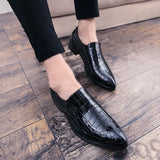 Yeknu Hot Fashion Men's Crocodile OR Checked Pattern Leather Shoes Business Shoes Slip-on Dress Shoes Luxury Goods Summer Black Loafer