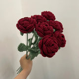 Yeknu 1PC Modern Elegance Simulation Flower Home Decoration Dining Table Knitted Rose Single Bouquet Wedding Artificial Flower