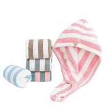 Yeknu Microfiber Hair Towel Wrap Thickened Coral Velvet Cationic Dry Hair Cap Water Absorption and Quick Drying Striped Bath Cap