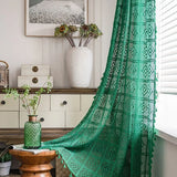 Yeknu American Style Dark Green Vintage Hollowing Crochet Patchwork Window Curtain Blackout Drapes for Living Room Study Curtain