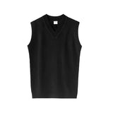 Yeknu New Autumn Acrylic Men's Sweater Vest V-neck Pullover Korean Solid Color Loose Casual Black Knitted Sweater Vest for Men