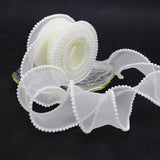 Yeknu (5yards/roll)4cm Pearl Edge Organza Ribbon Wave Silk Lace Children Hair Accessories Lolita Handmade Decorative Gift Box Wedding