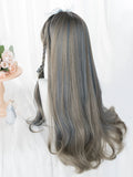 Yeknu 26Inch Silver Gray Highlight Gray Blue With Bang Synthetic Wigs Long Natural Straight Hair Wig for Women Cosplay Heat Resistant