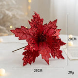 Yeknu 1PC Christmas Gold Silver Imitation Flower Xmas Tree Sequins Artificial Flowers DIY Ornaments for Festival Party New Year Decor