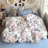 Yeknu Bed Linen Bedding Set A-Class Washed Cotton Four-Piece Bed Sheets Set Comfort Sets Solid  Couple Bed Quilt Cover Home Textile