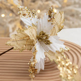 Yeknu 1PC Christmas Gold Silver Imitation Flower Xmas Tree Sequins Artificial Flowers DIY Ornaments for Festival Party New Year Decor