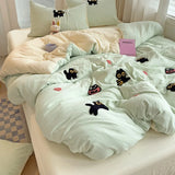 Yeknu Bedding Set Super Soft Washed Cotton Towel Embroidery Duvet Cover Four Piece Set - Lucky Cat Series