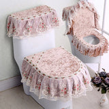 Yeknu Embroidered Edge Fabric Lace Toilet Mat 3Piece Autumn Winter Velvet Toilet Cover U-shaped Zipper Toilet Seat Skirt Style Hem