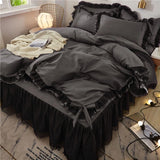 Yeknu Luxury Black Princess Bedding Sets Kawaii Bed Skirt Sheet Pillowcase Fashion Girl Duvet Cover 4 Pieces Home Decoration