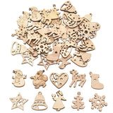 Yeknu 50Pcs Christmas Natural Wooden Chip Santa Claus Snowflake Christmas Tree Hanging Ornaments Pendant Navidad Decoration DIY Craft