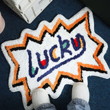 Yeknu Tufting Lucky Bedroom Rug Soft Letters Carpet Bathroom Floor Pad Kids Room Bedside Doormat Aesthetic Home Winter Warm Decor