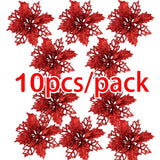 Yeknu (10pcs) Artificial Christmas Tree Flower Glitter Decorations Xmas Ornaments New Year Gift