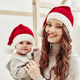 Yeknu Knitted Christmas Hat Cute Pompom Adult Child Soft Beanie Santa Cap New Year Party Kids Gift Navidad Natal Noel Decoration