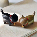 Yeknu Mini Cute Cat Ornaments Sandalwood Hand-Carved Wooden Cat Kitten Figures Miniatures Model Room Home Desktop Decoration Sculpture