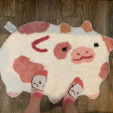 Yeknu Cute Cows Multicolor Rug Digital Printing Technology Simple Housewarming Gift Handmade Non-Slip Decorative Carpet