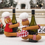 Yeknu Christmas decoration supplies couple gingerbread man doll wine bottle hug wine bottle sleeve creative wine bottle decoration