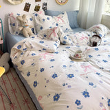 Yeknu Bed Linen Bedding Set A-Class Washed Cotton Four-Piece Bed Sheets Set Comfort Sets Solid  Couple Bed Quilt Cover Home Textile