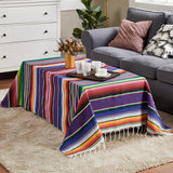 Yeknu Bohemian style beach blanket, hand striped beach mat with tassels, Mexican style picnic blanket