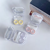 Yeknu Lovely Pocket Mini Contact Lens Case Cartoon Rabbit Box Travel Portable Lens Box Square Box Lens Box Container Clip Rod Lens Box