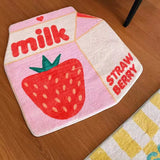 Yeknu Cute Milk Floor Mat Pink Strawberry Household Bedside Carpet Cartoon Room Decoration Anti Slip Rugs Aesthetic Rug